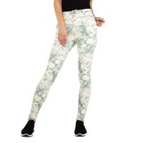 Fashion wit-groene mix broek._