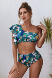 Groene one schoulder bikini set._