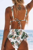 Bikini blanc floral, taille haute._