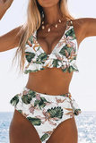 Bikini blanc floral, taille haute._