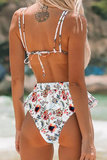 Witte floral high waist bikini set._