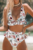 Witte floral high waist bikini set._