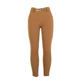 Camel kleurige stretch broek met deco._