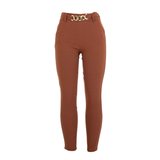 Bruine stretch broek met deco._