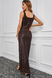 Elegante taupe maxi jurk met sequins._