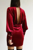Trendy wine velvet mini jurk.SOLD OUT_