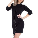 Zwarte bodycon jurk met veters._