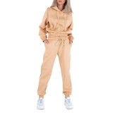 Beige loungewear in sweatstof.Street style._