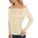 Beige pullover shoulders off._