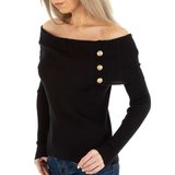 Zwarte pullover shoulders off._