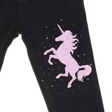Meisjes zwarte jeans met rose unicorn._