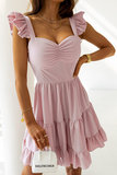Elegante rose jurk met volants._