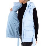 Stylische korte blauwe gewatteerde bodywarmer._