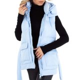 Stylische korte blauwe gewatteerde bodywarmer._