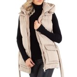 Stylische korte beige gewatteerde bodywarmer._