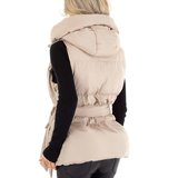 Stylische korte beige gewatteerde bodywarmer._