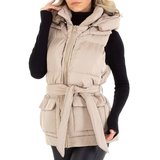 Stylische korte beige gewatteerde bodywarmer._