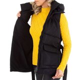 Stylische korte zwarte gewatteerde bodywarmer._