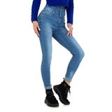 Trendy hoge taille blue jeans met vetersluiting achteraan.._