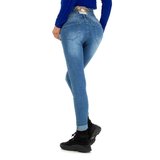 Trendy hoge taille blue jeans met vetersluiting achteraan.._