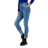 Trendy hoge taille blue jeans met vetersluiting achteraan.._