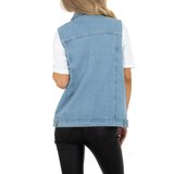 Trendy blue jeans vest zonder mouwen._