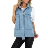 Trendy blue jeans vest zonder mouwen._