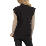 Casual zwarte jeans vest zonder mouwen._