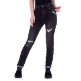 Trendy zwarte straight leg jeans destroyed._