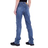 Trendy blauwe straight leg jeans destroyed._