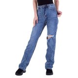 Trendy blauwe straight leg jeans destroyed._