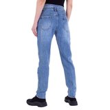 Straight leg jeans met split taille._