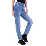 Straight leg jeans met ongelijke sluiting._