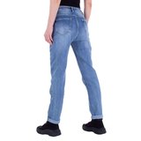 Straight leg jeans met ongelijke sluiting._