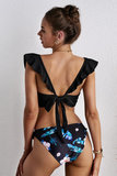 Zwarte flower printed bikini._