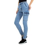 Trendy cargo blue jeans._