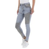 Trendy grijs-licht blauwe skinny jeans met hoge taille._