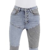 Trendy grijs-licht blauwe skinny jeans met hoge taille._