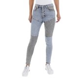 Trendy grijs-licht blauwe skinny jeans met hoge taille._