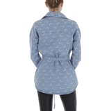 Korte blauwe jeans jacket met print._