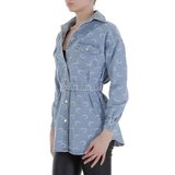 Korte blauwe jeans jacket met print._