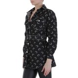 Korte zwarte jeans jacket met print._