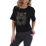  T-shirt noir imprimé tigre._
