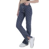 Trendy blauwe straight leg jeans met ruit motief._