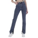 Trendy blauwe straight leg jeans met ruit motief._