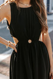 Trendy zwarte cut out maxi jurk._