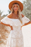 Witte shoulder off maxi jurk in kant_