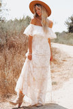 Witte shoulder off maxi jurk in kant_