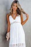 Trendy witte maxi jurk in kant met open rug.SOLD OUT_