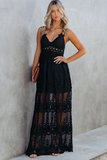 Trendy zwarte maxi jurk in kant met open rug.SOLD OUT_